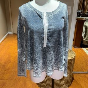 Blue lightweight sweater, slightly cropped